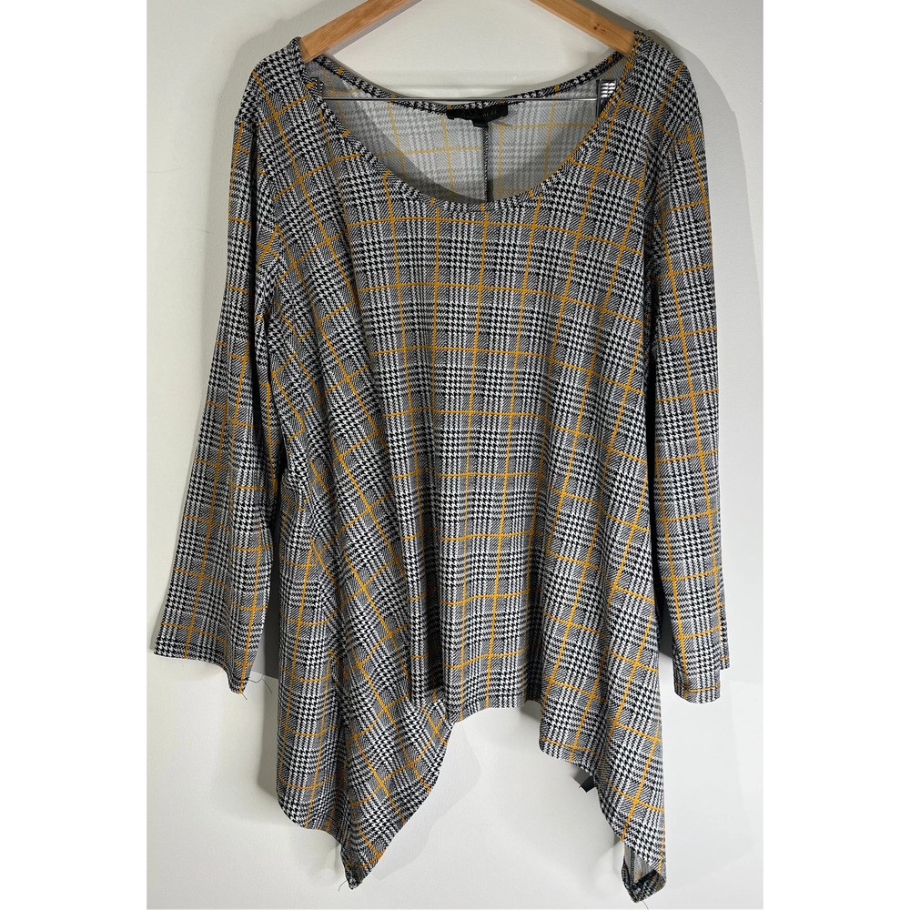 Lexington Avenue Black & Yellow Plaid Houndstooth Tunic Top - Size 2X